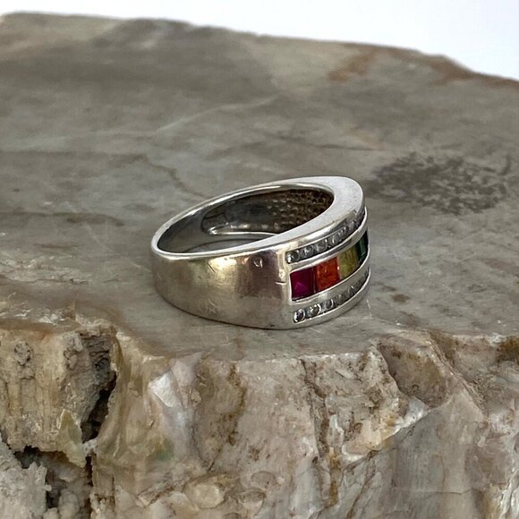 Ross-Simons Sterling Silver Channel Set Multi Gemstone Chakra Band Ring Sz 6.75 - Picture 4 of 16
